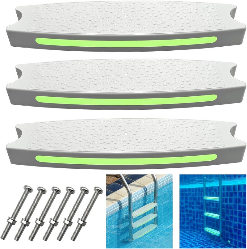 SKARUMMER Pool Ladder Steps Replacement, 18" Universal Heavy Duty Pool Ladder Steps, Swimming Pool Ladder Steps for Inground Pools & Above Ground Pool with 6 PCS Bolts and 3 Reflective Strips (3 Pack) - Image 1